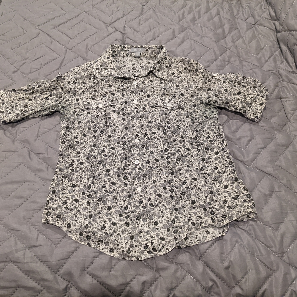Gray floral button up blouse